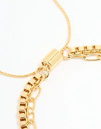 Gold Plated Brass Layered Chain Toggle Bracelet