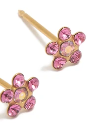 24K Gold Plated Surgical Stainless Steel Pink Cubic Zirconia Daisy Piercing Stud