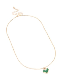 Gold Lovely Green Flower Petal Necklace