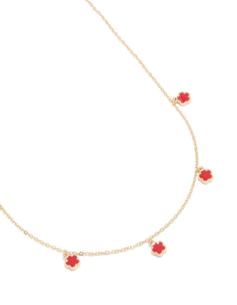 Collier de station de pétales de fleurs rouges dorées