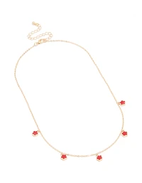 Collier de station de pétales de fleurs rouges dorées