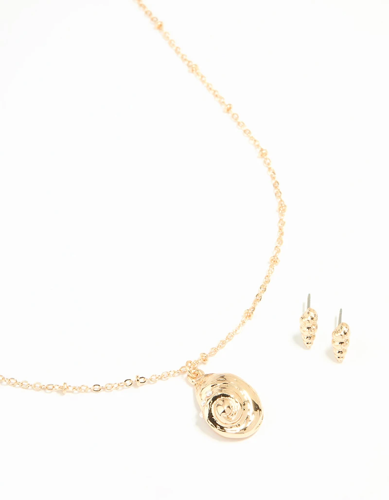 Gold Conch Shell Necklace & Earrings Set