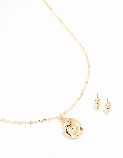 Gold Conch Shell Necklace & Earrings Set