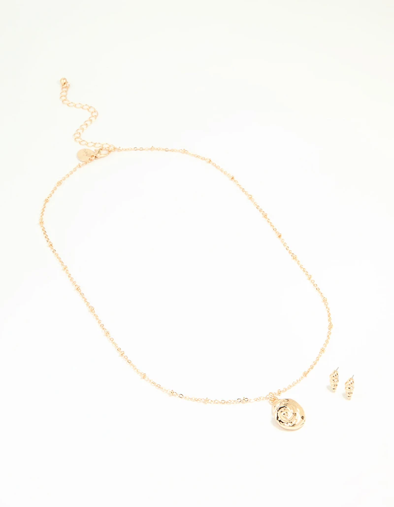 Gold Conch Shell Necklace & Earrings Set