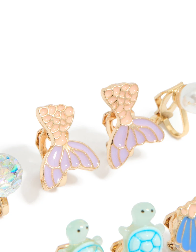 Pack de 5 boucles d’oreilles dorées pour enfants Tortue et Sirène