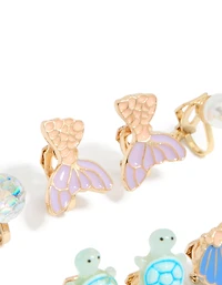 Pack de 5 boucles d’oreilles dorées pour enfants Tortue et Sirène