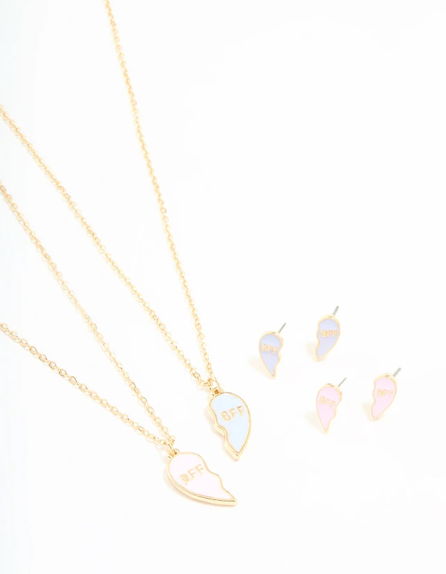 Kids Gold BFF Necklace & Earrings Pack