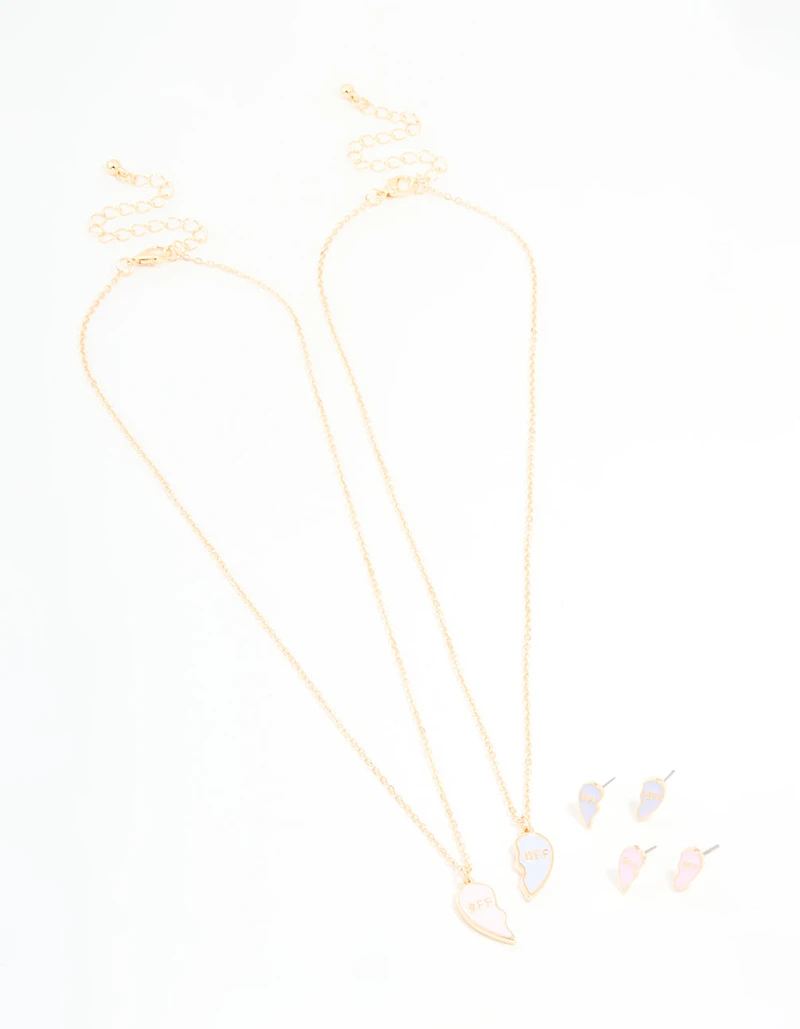 Kids Gold BFF Necklace & Earrings Pack