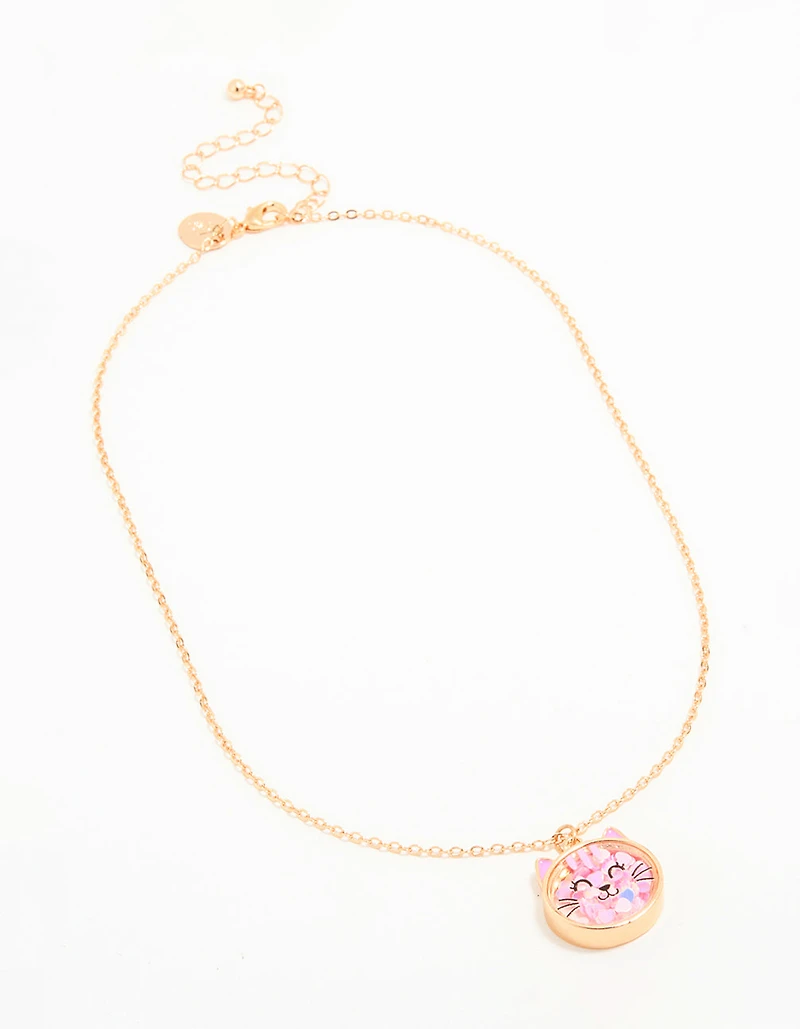 Kids Gold Sequin Cat Shaker Pendant Necklace
