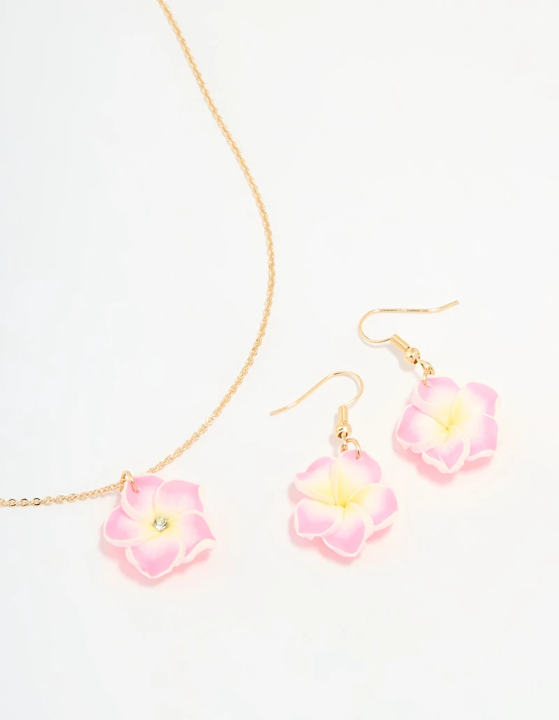 Kids Frangipani Flower Necklace & Earrings Pack