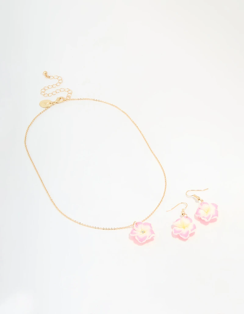 Kids Frangipani Flower Necklace & Earrings Pack
