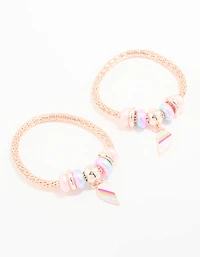 Kids Rose Gold Beaded Heart BFF Stretch Bracelets 2-Pack