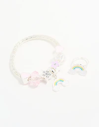 Kids Silver Beaded Rainbow Bracelet & Ring Pack