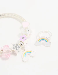 Kids Silver Beaded Rainbow Bracelet & Ring Pack