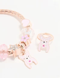 Kids Rose Gold Pink Dog Bracelet & Ring Pack