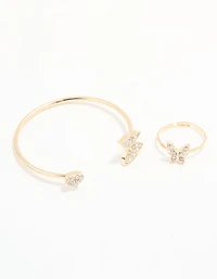 Kids Gold Butterfly Ring & Wrist Cuff Set