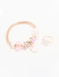 Kids Rose Gold Cat Bracelet & Ring Set