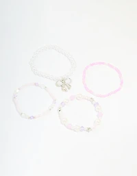 Kids Pink & White Beaded Stretch Bracelets Pack