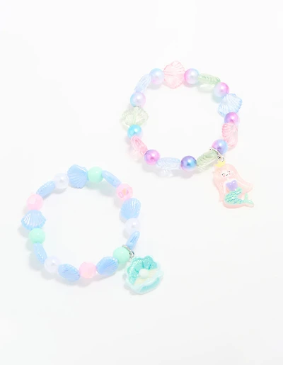 Kids Beaded Mermaid & Shell Stretch Bracelets 2-Pack