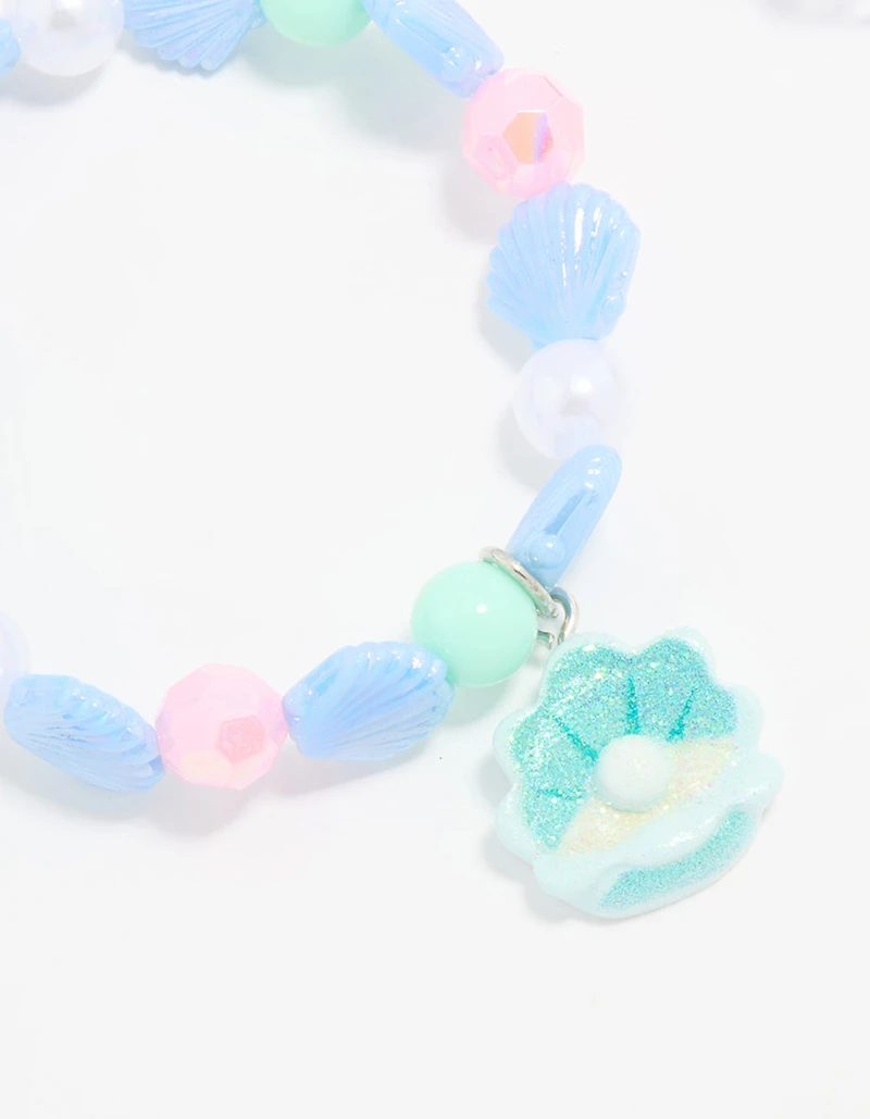 Kids Beaded Mermaid & Shell Stretch Bracelets 2-Pack