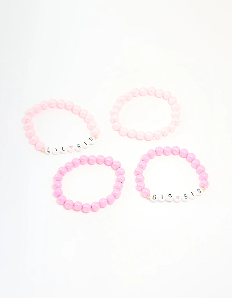 Kids Pink Beaded Little Sis Big Sis Bracelets 4-Pack