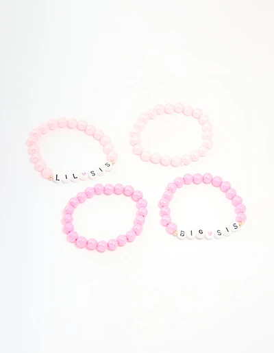 Kids Pink Beaded Little Sis Big Sis Bracelets 4-Pack