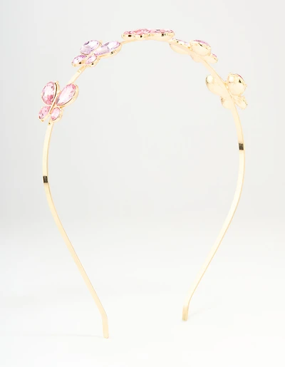 Kids Gold Pink Butterfly Headband