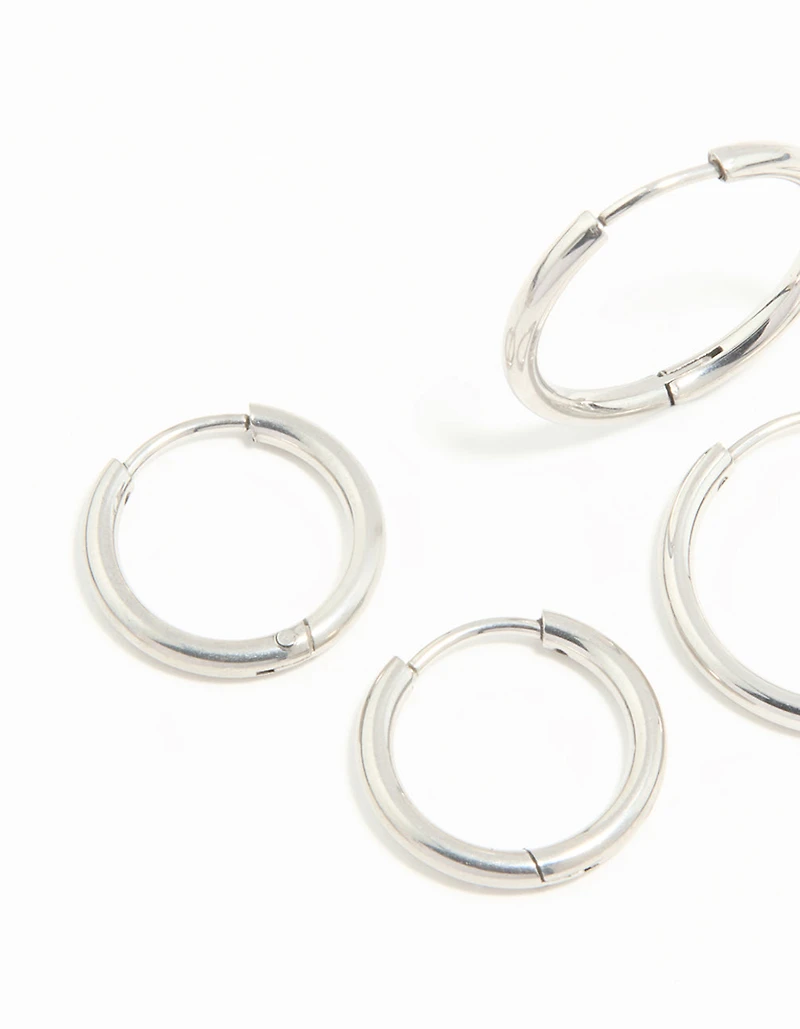 Waterproof Stainless Steel Thin Hoop Earrings 3-Pack