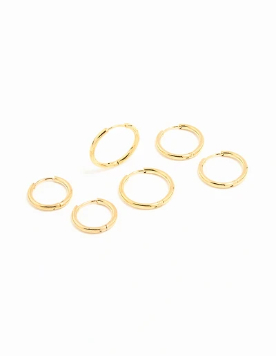 Waterproof Gold Plated Stainless Steel Thin Hoop Earrings 3-Pack