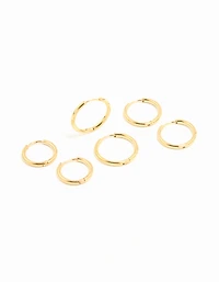 Waterproof Gold Plated Stainless Steel Thin Hoop Earrings 3-Pack