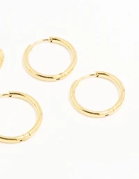Waterproof Gold Plated Stainless Steel Thin Hoop Earrings 3-Pack