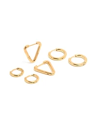 Waterproof Gold Plated Stainless Steel Hoop Earrings 3-Pack