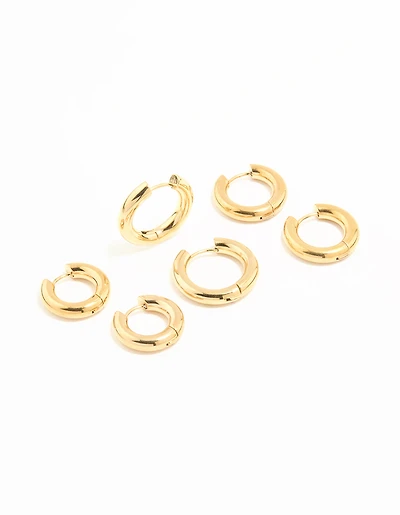 Waterproof Gold Plated Stainless Steel Thick Earrings 3-Pack