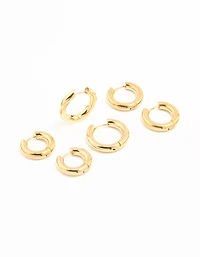 Waterproof Gold Plated Stainless Steel Thick Earrings 3-Pack