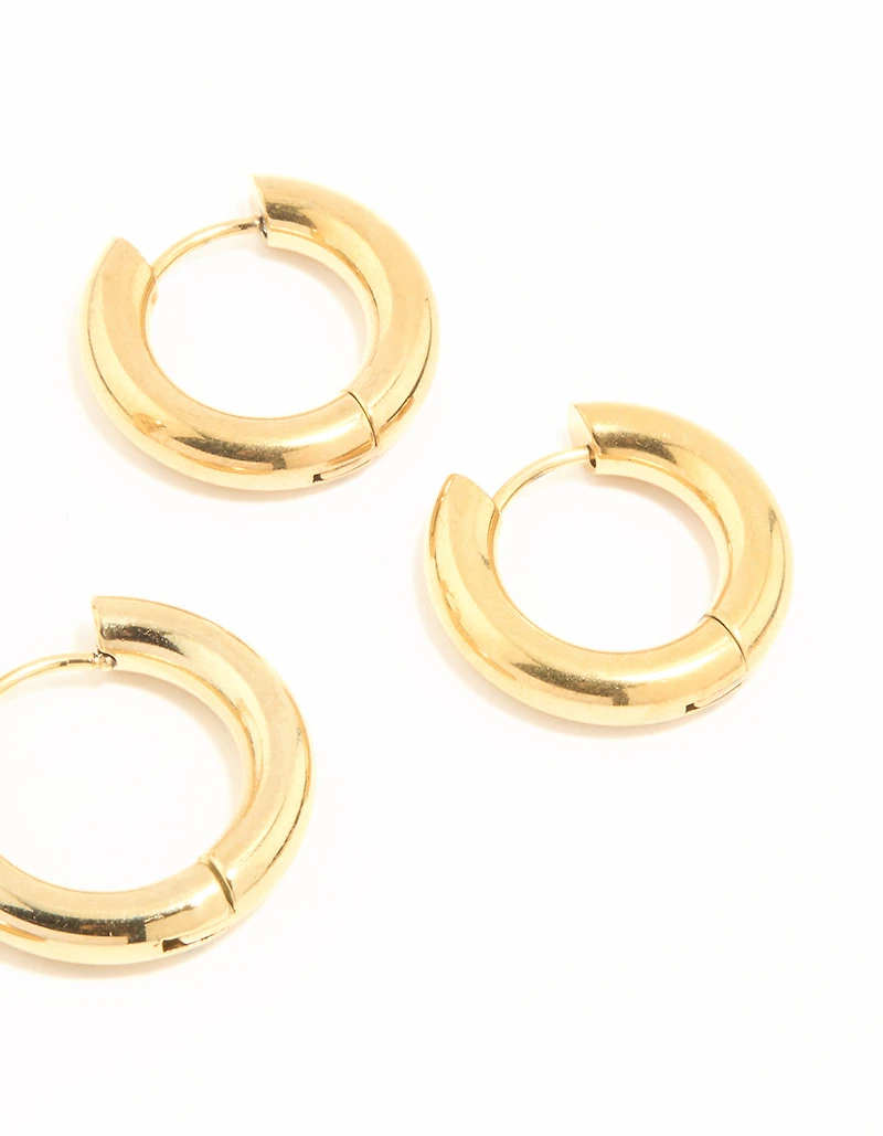 Waterproof Gold Plated Stainless Steel Thick Earrings 3-Pack