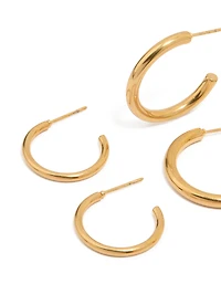 Waterproof Gold Plated Stainless Steel Twisted & Smooth  Hoop Earrings 3-Pack