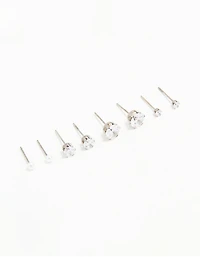 Waterproof Stainless Steel Cubic Zirconia & Pearl Stud Earrings 4-Pack