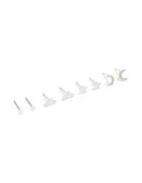 Waterproof Stainless Steel Cubic Zirconia & Pearl Celestial Stud Earrings 4-Pack