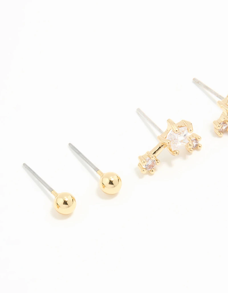 Waterproof Gold Plated Stainless Steel Celestial Stacker Earrings 3-Pack