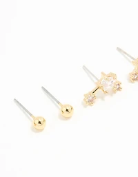 Waterproof Gold Plated Stainless Steel Celestial Stacker Earrings 3-Pack