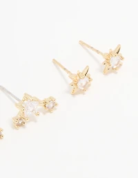 Waterproof Gold Plated Stainless Steel Celestial Stacker Earrings 3-Pack
