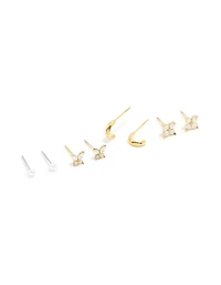 Waterproof Gold Plated Stainless Steel Cubic Zirconia Butterfly & Stud Earrings 4-Pack