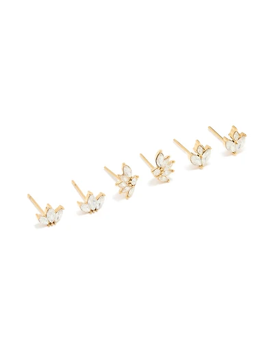 Waterproof Gold Plated Stainless Steel Cubic Zirconia Flower Stacker Earrings 3-Pack