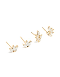 Waterproof Gold Plated Stainless Steel Cubic Zirconia Flower Stacker Earrings 3-Pack