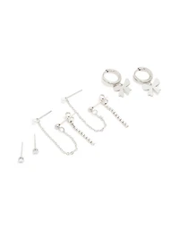 Waterproof Stainless Steel Cubic Zirconia Bow Chain Earrings 3-Pack