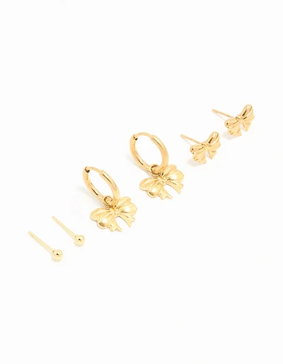 Waterproof Gold Plated Stainless Steel Bow Stacker Earrings 3-Pack