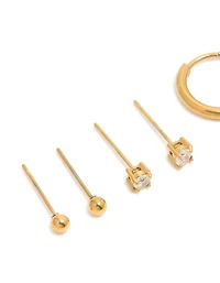 Waterproof Gold Plated Stainless Steel Cubic Zirconia Cross Stacker Earrings 4-Pack