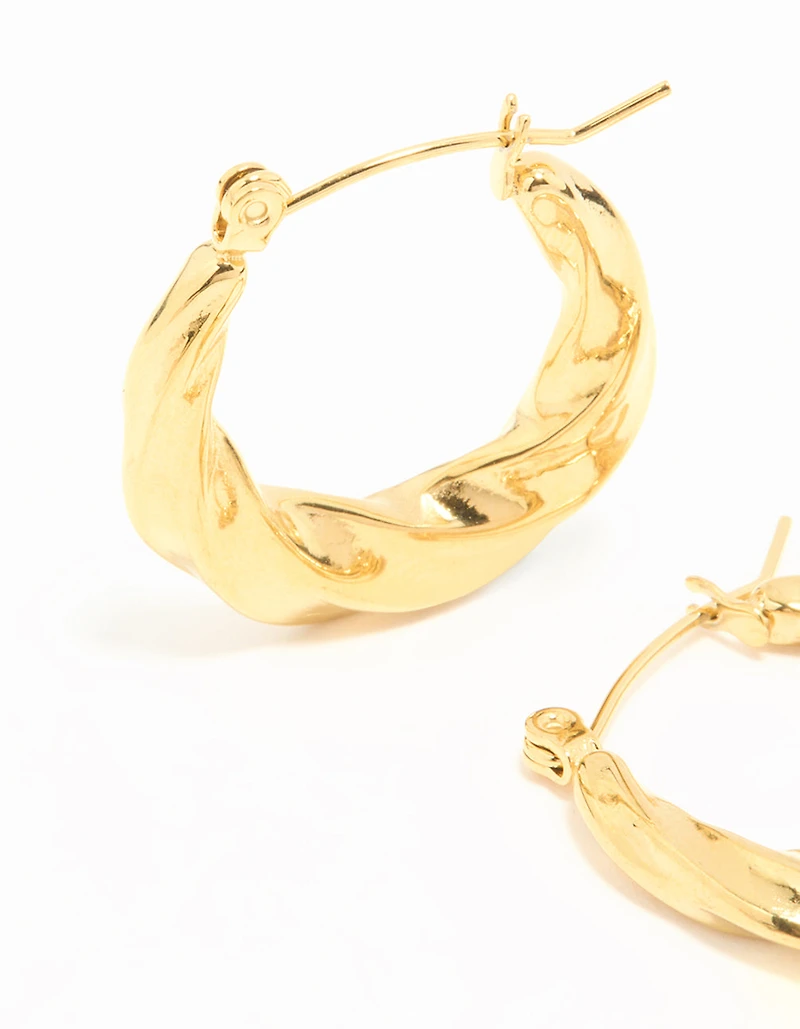 Boucles d’oreilles arceaux étanches en acier inoxydable torsadé or