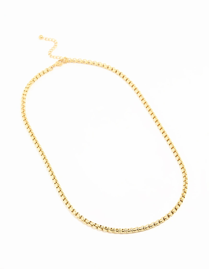 Waterproof Gold Plated Stainless Steel Round Box Chain Short Necklace