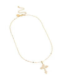 Waterproof Gold Plated Stainless Steel Cubic Zirconia Gothic Cross Fine Necklace